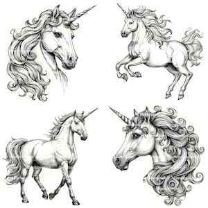 20 Unicorn tekeningen clipart, digitale download, afdrukbare aquarel clipart, Paper Crafts, hoge resolutie, hoge kwaliteit JPG, Junk Journal