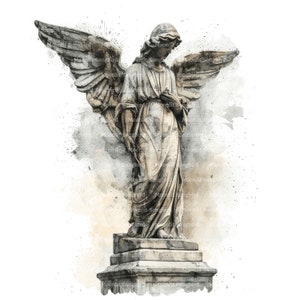 12 Engel Statue auf dem Friedhof Clipart, digitaler Download, druckbare Aquarell Clipart, Papier Handwerk, Stein Statue auf dem Friedhof, Junk Journal