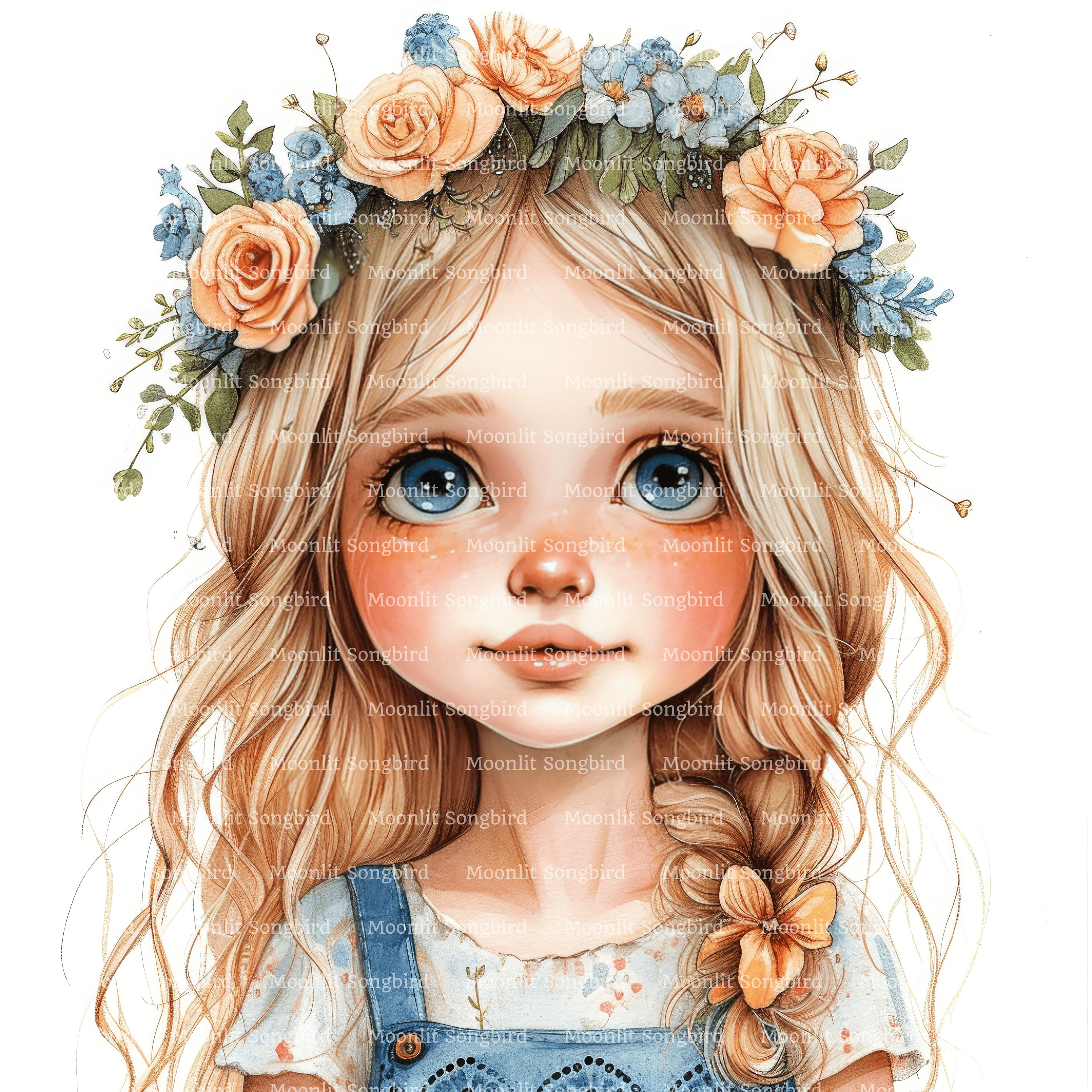 12 Cartoon Girl With Flower Crown Clipart, Digital Download, Printable ...