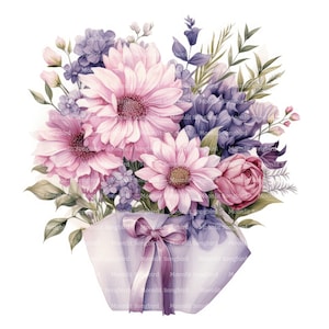 12 fiori in borsa Clipart, download digitale, clipart acquerello stampabile, lavori di carta, alta risoluzione, JPG di alta qualità, Junk Journal