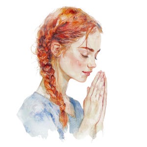 10 Clipart femme rousse en prière, téléchargement numérique, JPG, femme en prière aux cheveux rouges, fille en prière, femme rousse en prière, femme chrétienne