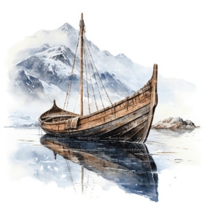9 Nave vichinga in inverno Clipart, Download digitale, Acquerello stampabile, Mestieri di carta, Alta risoluzione, JPG di alta qualità, Diario spazzatura
