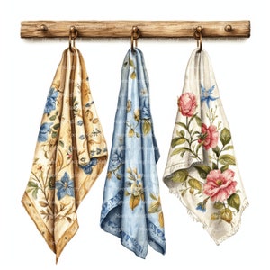 11 Hanging Tea Towels Clipart, Digital Download, Printable Watercolor