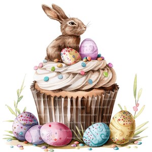 11 Clipart di cupcake pasquali, download digitale, clipart acquerello stampabile, lavoretti di carta, primavera, cottura al forno, JPG di alta qualità, Junk Journal