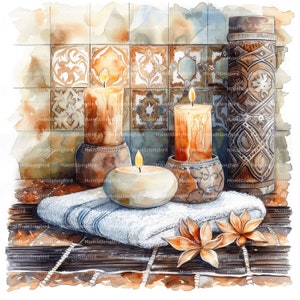 12 hamamscènes Clipart, Digitale download, Afdrukbare aquarel, Papierkunst, Spa, Bad, Zelfzorg, Ontspannen, Hoge kwaliteit JPG, Junk Journal