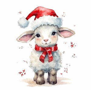 10 clipart di pecore di Natale, download digitale, clipart acquerello stampabile, alta risoluzione, JPG di alta qualità, diario spazzatura, artigianato con la carta