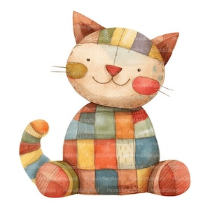 12 Clip Art de Gato de Patchwork (Somente Imagens!) Download Digital, Clip Art de Aquarela para Imprimir, Artesanato em Papel, Gato Acolchoado, Gato Bonito, Diário de Lixo