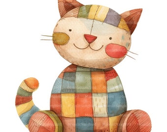 12 Patchwork Katzen Clipart (Nur Bilder!) digitaler Download, druckbare Aquarell Clipart, Papiermodelle, gequiltete Katze, Süße Katze, Junk Journal