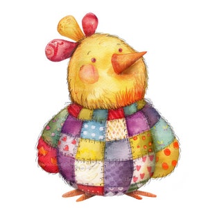 10 patchwork kuiken clipart (alleen afbeeldingen!) Digitale download, afdrukbare aquarel clipart, Paper Crafts, schattige kuikens, kuiken, junk Journal