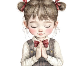 12 Schoolgirl Praying Clipart, Digital Download, Cute Little Girl Praying, Printable Clipart, Christian Girl Praying, Praying Little Girl