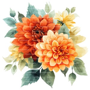 10 dahliaboeketten clipart, digitale download, afdrukbare aquarel clipart, Paper Crafts, roze dahlia's, hoge kwaliteit JPG, Junk Journal