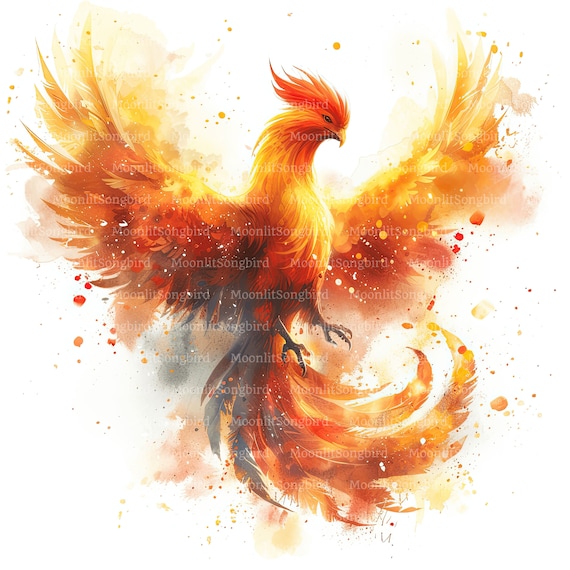 水彩フェニックスのクリップアート、火の鳥の神話（デジタル