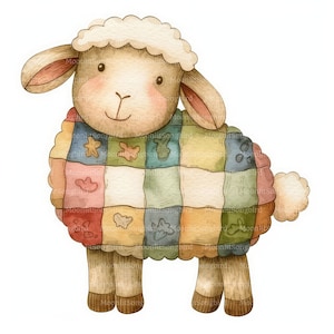 12 Clipart di pecore patchwork (solo immagini!) Download digitale, Clipart acquerello stampabile, lavoretti di carta, pecore imbottite trapuntate, diario spazzatura