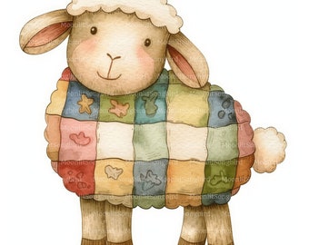 12 Patchwork Sheep Clipart (Images Only!) Digital Download, Printable Watercolor Clipart, Paper Crafts, Quilted Stuffed Sheep, Junk Journal