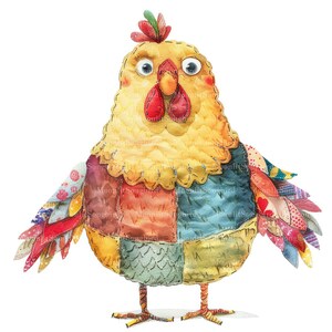 10 imágenes prediseñadas de pollo patchwork (¡solo imágenes!). Descarga digital, imágenes prediseñadas de acuarela imprimibles, manualidades de papel, lindo pollo acolchado, diario basura.