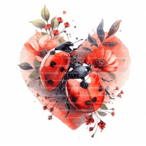 12 coccinelle innamorate Clipart, download digitale, acquerello stampabile, lavoretti di carta, San Valentino, romantico, coccinelle, JPG, diario spazzatura