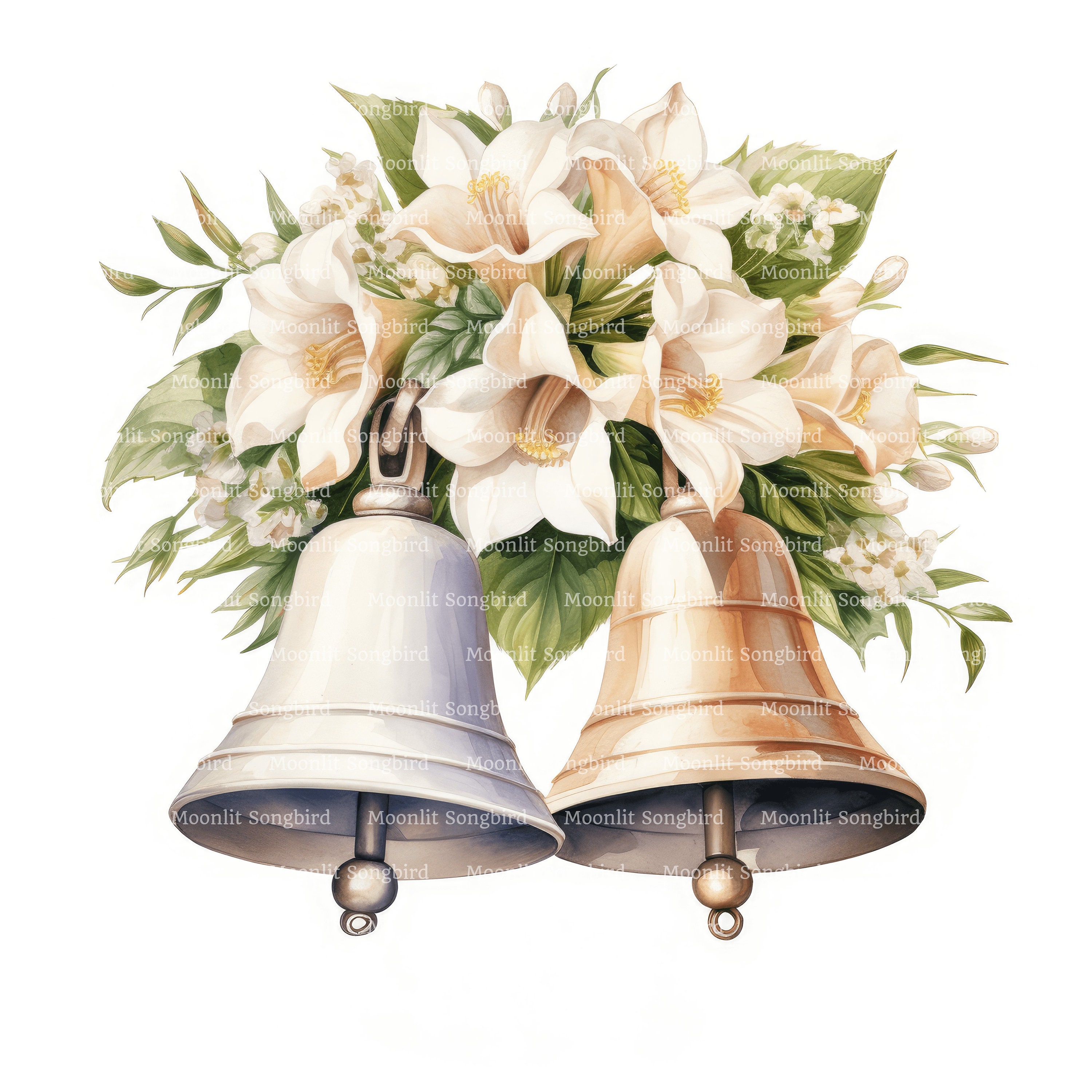 14 Wedding Bells and Flowers Clipart, Digital Download, Printable