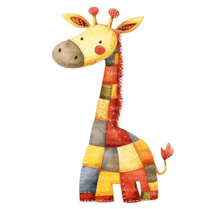 16 Patchwork Giraffe Clipart (Images Only!) Digital Download, Printable Watercolor Clipart, Paper Crafts, Cute Quilted Giraffe, Junk Journal