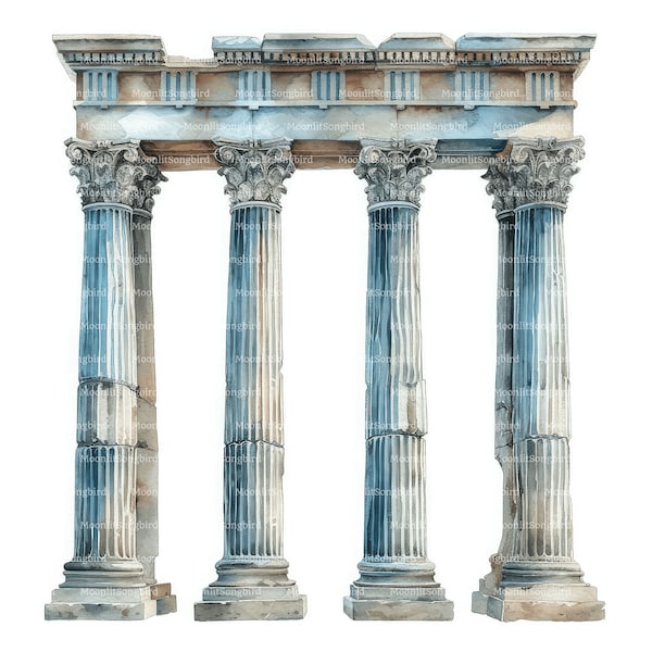 10 Ancient Greek Columns Clipart, Digital Download, Printable Watercolor Images, Paper Crafts, Classical World, Greece, JPG, Junk Journal