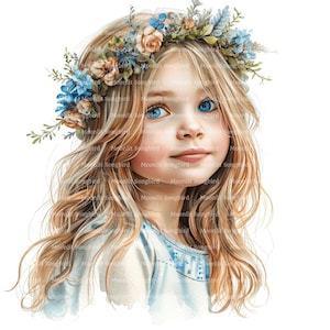 14 Mädchen mit Blumenkrone Clipart, digitaler Download, druckbare Aquarell Clipart, Papiermodelle, niedliche Blumen hochwertige JPG, Junk Journal