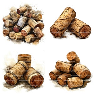 12 wijnkurken clipart, digitale download, afdrukbare aquarel clipart, papier ambachten, recycling, rode wijn, herbruikbaar, kurk, jpg, junk Journal
