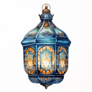 16 Lanterne marocchine Clipart, Download digitale, Clipart acquerello stampabile, Artigianato di carta, Lanterna blu, JPG di alta qualità, Junk Journal