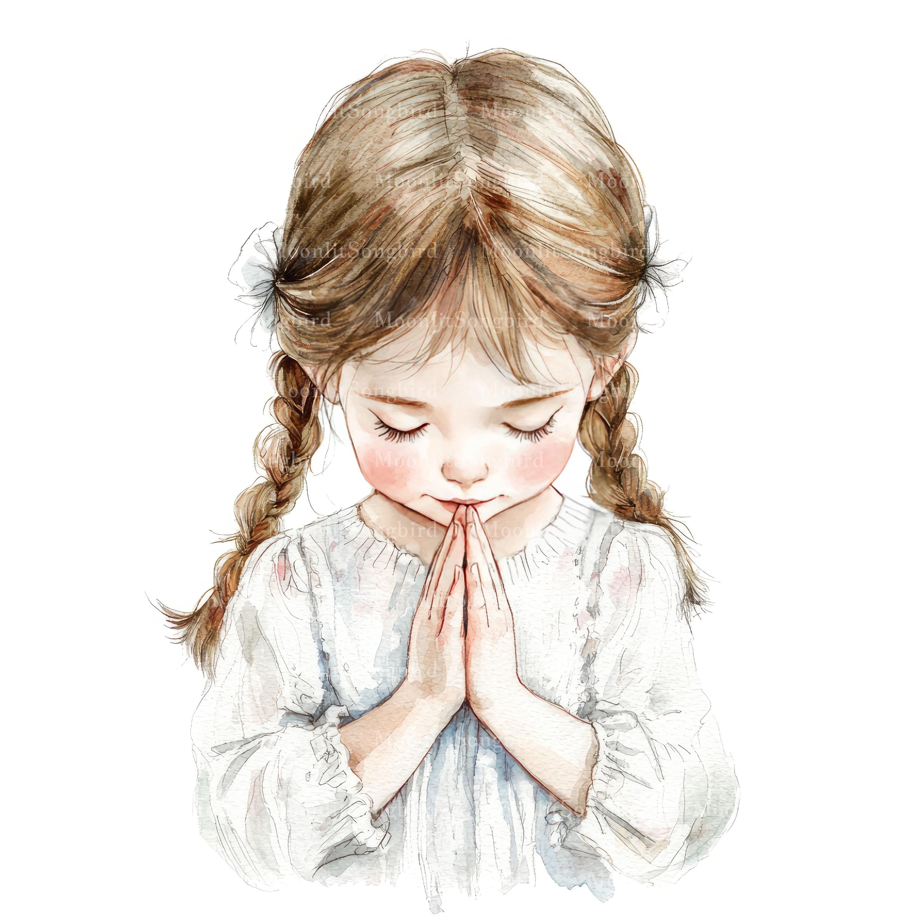 10 Praying Girl Clipart, Digital Download, Christian Girl Praying