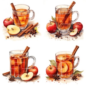 14 Clipart di sidro di mele caldo, download digitale, clipart acquerello stampabile, lavori di carta, alta risoluzione, JPG di alta qualità, Junk Journal