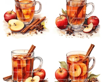 14 Hot Apple Cider Clipart, Digital Download, Printable Watercolor Clipart, Paper Crafts, High resolution, High Quality JPG, Junk Journal