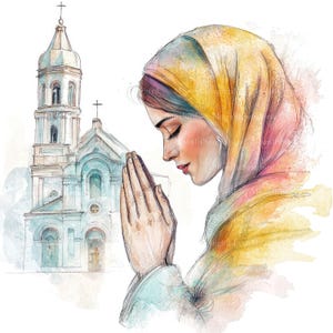10 christelijke vrouw bidden en kerk clipart, digitale download, JPG, biddende vrouw, christelijke afbeeldingen, bescheiden vrouw bidden, christelijk meisje