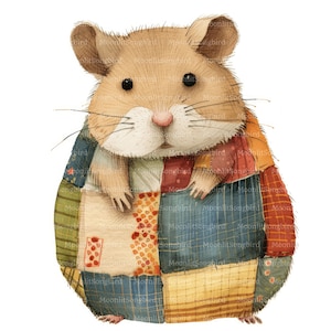 12 Patchwork Hamster Clipart (Images Only!) Digital Download, Printable Watercolor Images, Paper Crafts, Cute Quilted Hamster, Junk Journal