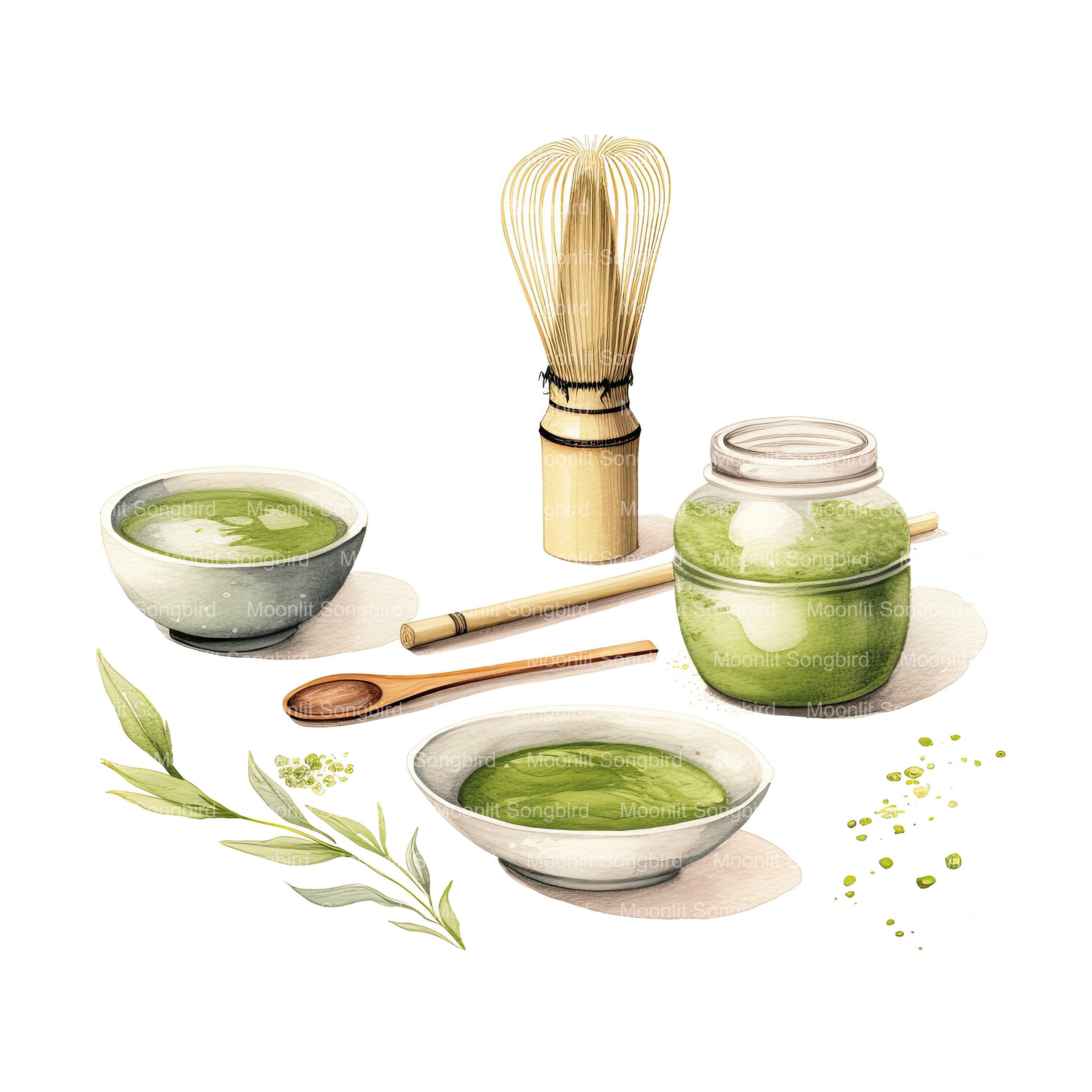 Matcha Tea Craft 10 Matcha Tea Ceremony Clipart, Digital Download, Printable Watercolor ...