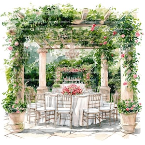 10 cliparts de scènes de jardin de mariage, téléchargement numérique, aquarelle imprimable, travaux manuels en papier, romantique, amour, extérieur, JPG de qualité, journal indésirable