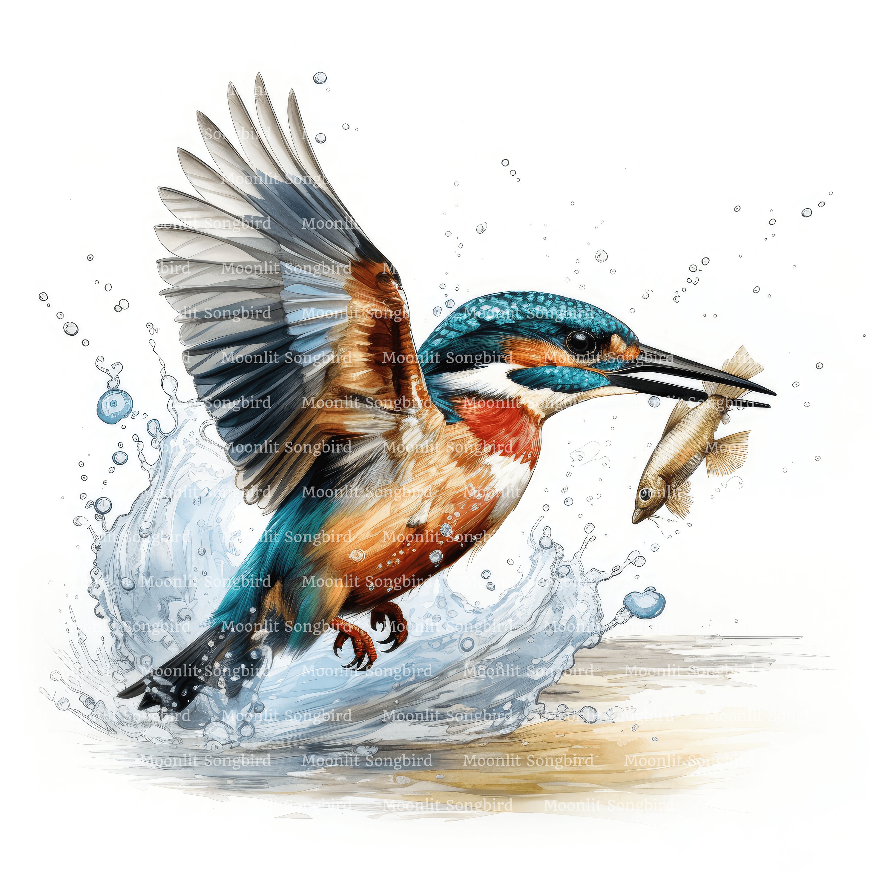 12 Kingfisher Hunting Clipart, Digital Download, Printable Watercolor Clipart, Paper Crafts ...