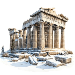 16 ruines de la Grèce antique en hiver Clipart, téléchargement numérique, aquarelle imprimable, travaux manuels en papier, Grèce classique JPG, Europe, journal indésirable