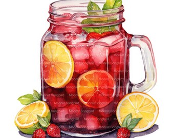 10 Sangria Clipart, Digital Download, Printable Watercolor, Alcoholic Drink Paper Crafts, High Resolution, High Quality JPG, Junk Journal