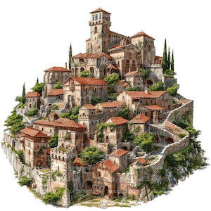 18 Imágenes prediseñadas de la ciudad amurallada medieval, Descarga digital, Imágenes prediseñadas de acuarela imprimibles, Artesanías de papel, Edad Media, Vieja Europa, JPG, Diario basura