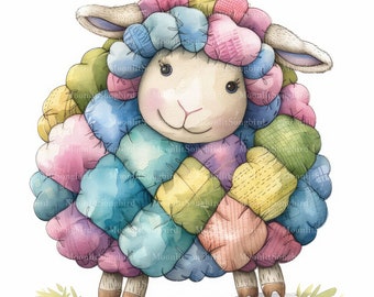 10 Patchwork Sheep Clipart (Images Only!) Digital Download, Printable Watercolor Sheep Clipart, Paper Crafts, Cute Quilt Sheep, Junk Journal
