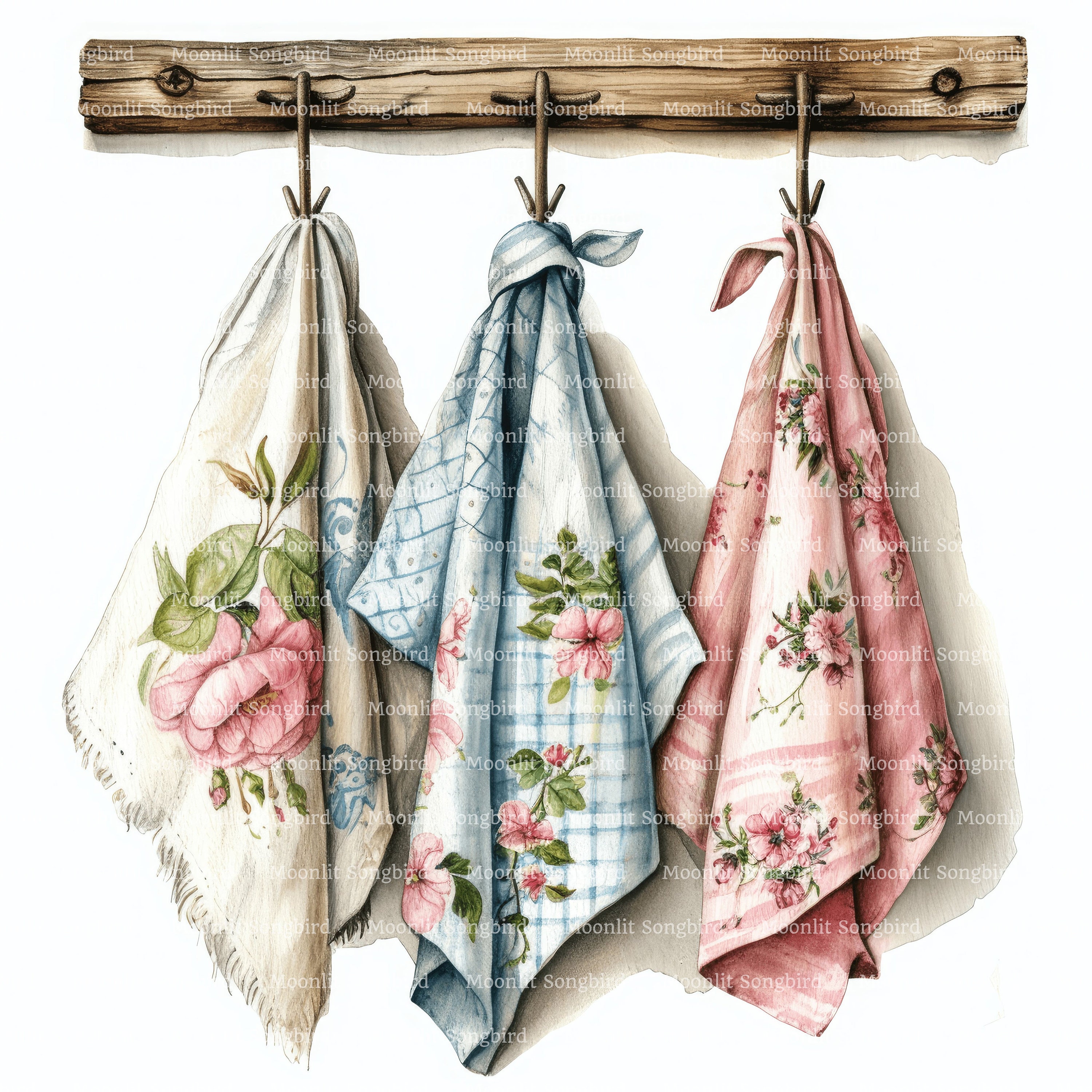11 Hanging Tea Towels Clipart, Digital Download, Printable Watercolor