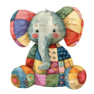 14 imágenes prediseñadas de elefantes de patchwork (¡solo imágenes!). Descarga digital, imágenes prediseñadas de acuarela imprimibles, manualidades de papel, elefantes acolchados, diario basura.