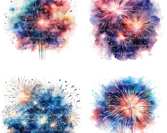 10 Fireworks at Night Clipart, Digital Download, Printable Watercolor Clipart, Paper Crafts, High Resolution, High Quality JPG, Junk Journal