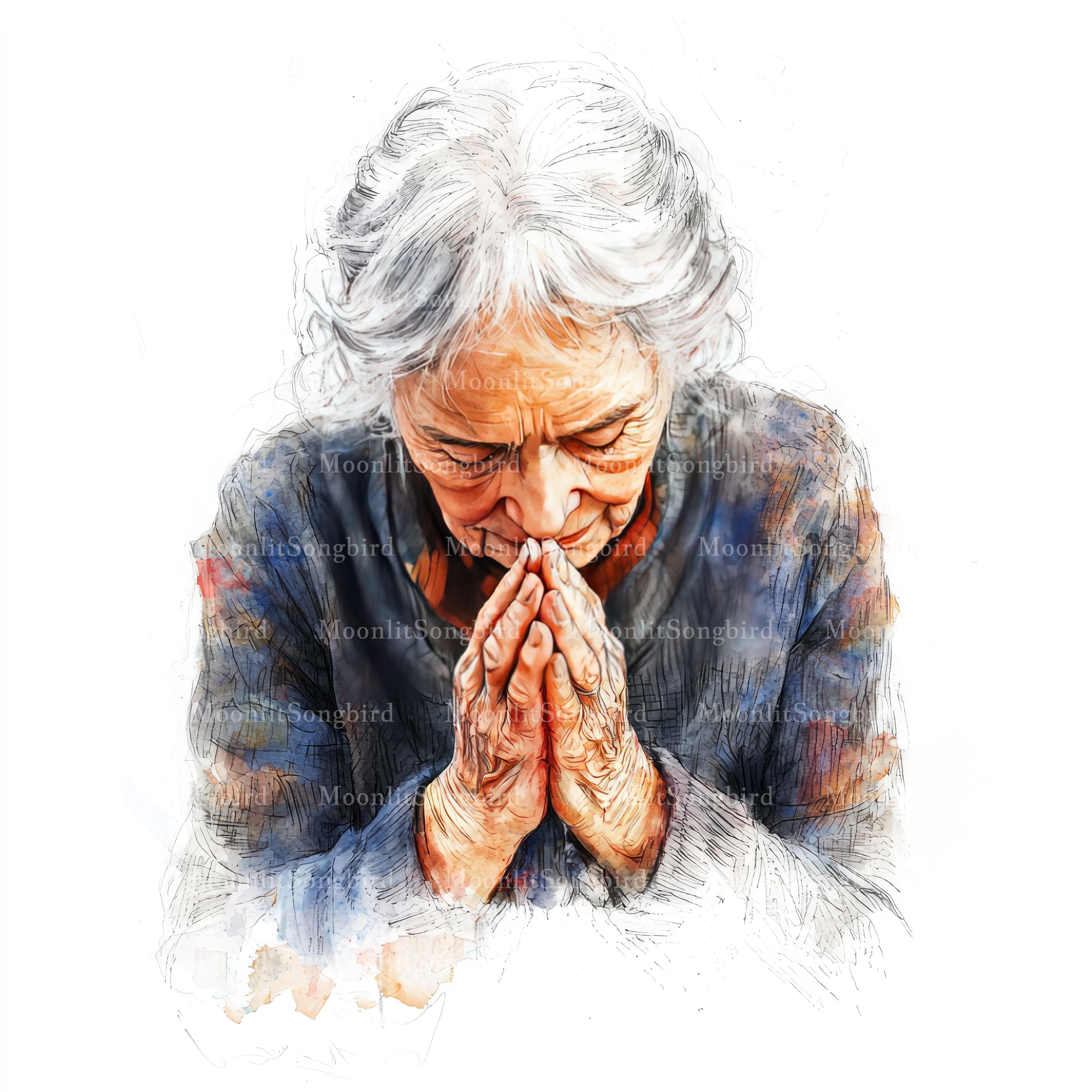 Old Raying 12 Old Woman Praying Clipart, Digital Download, JPG & PNG, Elderly ...