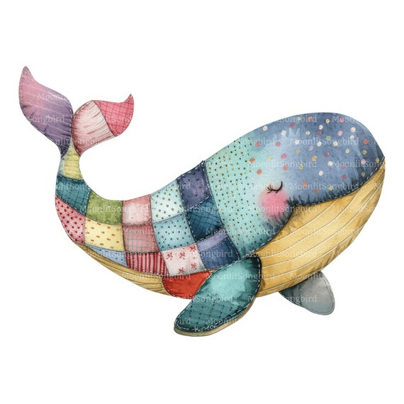 12 パッチワーク クジラ クリップアート (画像のみ!) デジタル