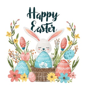 12 cliparts Joyeuses Pâques, téléchargement numérique, clipart aquarelle imprimable, cartes de Pâques, JPG haute qualité, cartes de Pâques, lapin et oeufs de Pâques