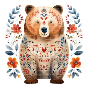 9 Clipart art folklorique ours, téléchargement numérique, clipart aquarelle imprimable, folk scandinave, haute résolution, haute qualité JPG, Junk Journal