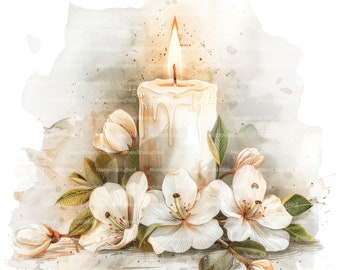 8 Memorial Candle Clipart, Digital Download, Printable Watercolor Clipart, Paper Crafts, Funeral, Mourning, High Quality JPG, Junk Journal