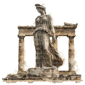 12 cliparts statue grecque et ruines de la Grèce antique, téléchargement numérique, images aquarelles imprimables, créations en papier, Europe classique, journal indésirable