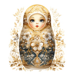 14 gouden matroesjka-poppen clipart, digitale download, afdrukbare aquarel, papierkunst, hoge resolutie, hoge kwaliteit JPG, junk Journal