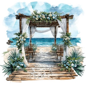 10 imágenes prediseñadas de lugares para bodas en la playa, descarga digital, imágenes prediseñadas de acuarela imprimibles, manualidades de papel, día romántico, JPG de alta calidad, diario basura