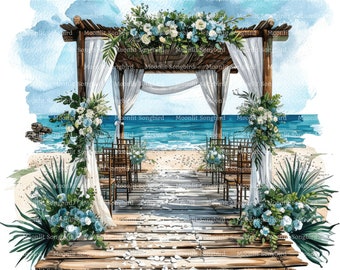 10 Beach Wedding Venue Clipart, Digital Download, Printable Watercolor Clipart, Paper Crafts, Romantic Day, High Quality JPG, Junk Journal